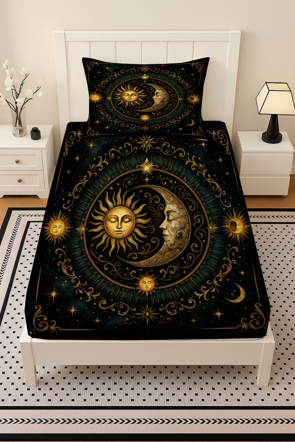 Ay Güneş Astronoloji Desenli Lastikli Tek Kişilik Çarşaf Takımı Yastık Kılıflı 100x200cm Ay Güneş Astronoloji Desenli Lastikli Tek Kişilik Çarşaf Takımı Yastık Kılıflı 100x200cm