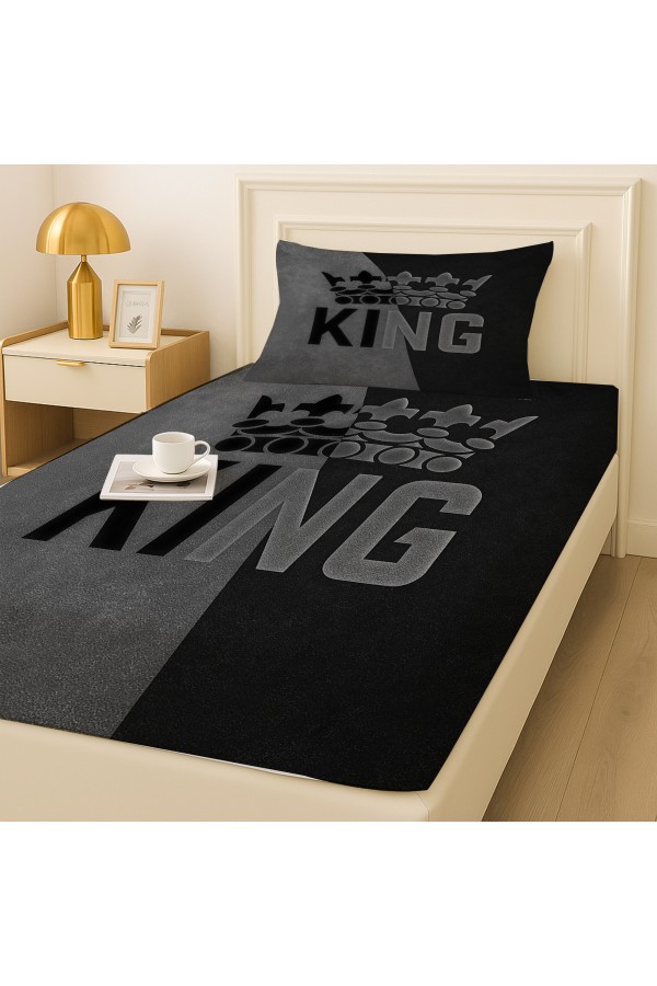 King Kral Gri Desenli Lastikli Tek Kişilik Çarşaf Takımı Yastık Kılıflı 100x200cm King Kral Gri Desenli Lastikli Tek Kişilik Çarşaf Takımı Yastık Kılıflı 100x200cm