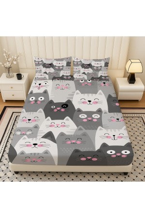 Gri Beyaz Kediler Desenli Lastikli Çift Kişilik Çarşaf Takımı Yastık Kılıflı 160x200cm Gri Beyaz Kediler Desenli Lastikli Çift Kişilik Çarşaf Takımı Yastık Kılıflı 160x200cm