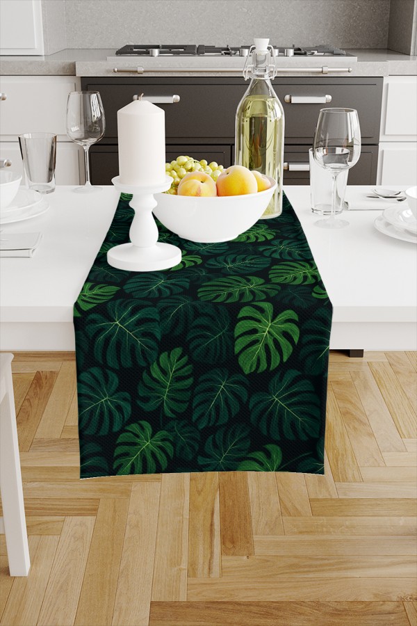 Tropikal Yapraklar Desenli Dijital Baskı Yıkanabilir Dekoratif Runner 40x140cm Tropikal Yapraklar Desenli Dijital Baskı Yıkanabilir Dekoratif Runner 40x140cm