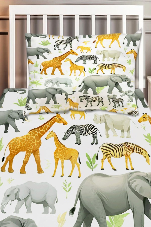 Safari Afrika Hayvanları Desenli Erkek Çocuk Tek Kişilik Dekoratif Yatak Örtüsü Yastık Kılıflı Safari Afrika Hayvanları Desenli Erkek Çocuk Tek Kişilik Dekoratif Yatak Örtüsü Yastık Kılıflı