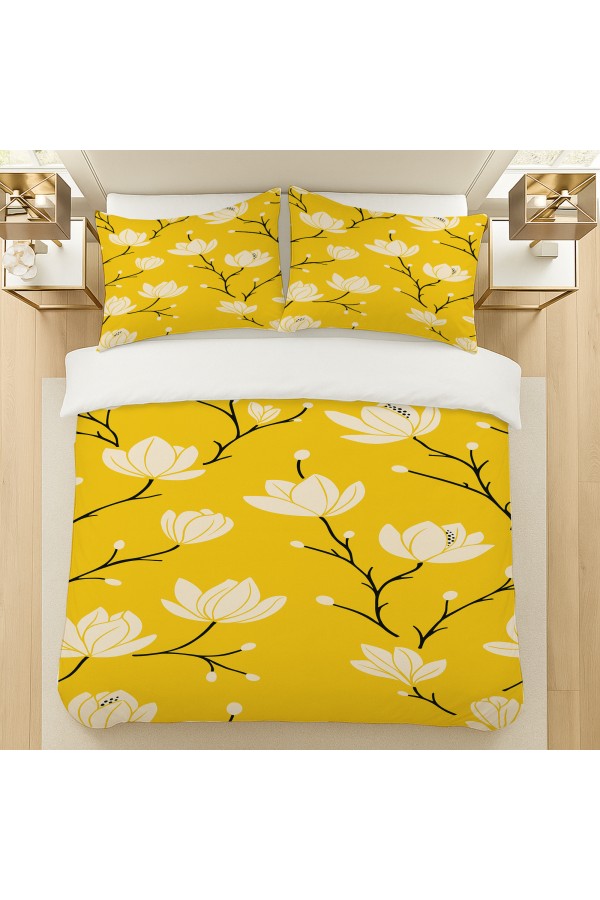 Sarı Beyaz Çiçekler Desenli Pamuk Saten Çift Kişilik Nevresim Takımı 200x220cm Sarı Beyaz Çiçekler Desenli Pamuk Saten Çift Kişilik Nevresim Takımı 200x220cm