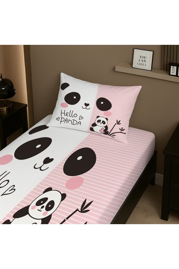 Sevimli Panda Desenli Lastikli Tek Kişilik Çarşaf Takımı Yastık Kılıflı 100x200cm Sevimli Panda Desenli Lastikli Tek Kişilik Çarşaf Takımı Yastık Kılıflı 100x200cm