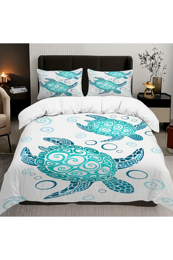 Turkuaz Caretta Kaplumbağa Desenli Pamuk Saten Çift Kişilik Nevresim Takımı 200x220cm Turkuaz Caretta Kaplumbağa Desenli Pamuk Saten Çift Kişilik Nevresim Takımı 200x220cm