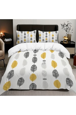 Sarı Gri Etnik Tüyler Desenli Pamuk Saten Çift Kişilik Nevresim Takımı 200x220cm Sarı Gri Etnik Tüyler Desenli Pamuk Saten Çift Kişilik Nevresim Takımı 200x220cm