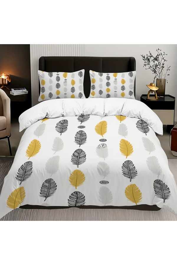 Sarı Gri Etnik Tüyler Desenli Pamuk Saten Çift Kişilik Nevresim Takımı 200x220cm Sarı Gri Etnik Tüyler Desenli Pamuk Saten Çift Kişilik Nevresim Takımı 200x220cm