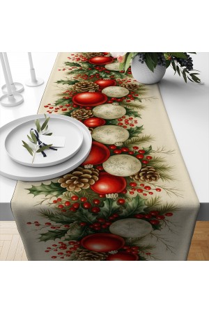 Yılbaşı Ağaç Süsleri Desenli Dijital Baskı Yıkanabilir Dekoratif Runner 40x140cm Yılbaşı Ağaç Süsleri Desenli Dijital Baskı Yıkanabilir Dekoratif Runner 40x140cm