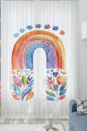 Boho Gökkuşağı Sulu boya Desenli Kız Çocuk Odası Tül Perde 140x260cm Boho Gökkuşağı Sulu boya Desenli Kız Çocuk Odası Tül Perde 140x260cm