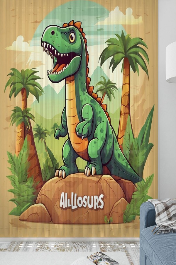 Dinazor Desenli Erkek Çocuk Odası Tül Perde 140x260cm Dinazor Desenli Erkek Çocuk Odası Tül Perde 140x260cm