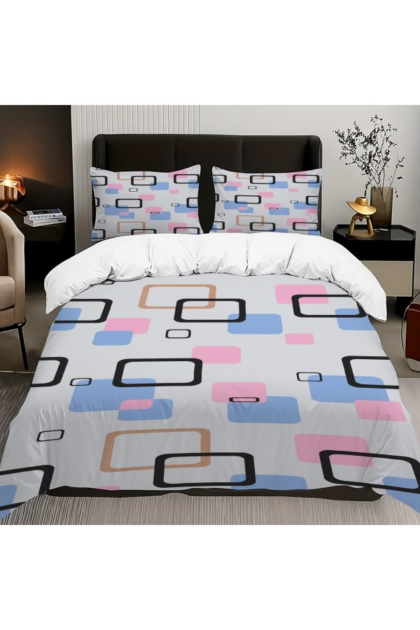 Mavi Pembe Geometrik Desenli Pamuk Saten Çift Kişilik Nevresim Takımı 200x220cm Mavi Pembe Geometrik Desenli Pamuk Saten Çift Kişilik Nevresim Takımı 200x220cm