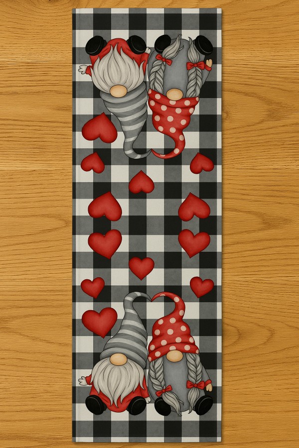 Kalpli Cüceler Aşk Desenli Dijital Baskı Yıkanabilir Dekoratif Runner 40x140cm Kalpli Cüceler Aşk Desenli Dijital Baskı Yıkanabilir Dekoratif Runner 40x140cm