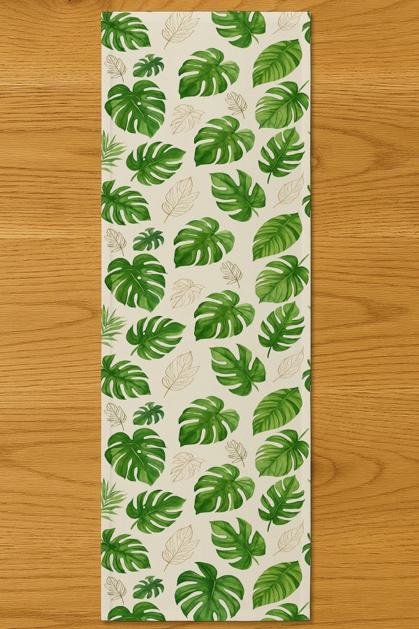 Tropikal Yapraklı Desenli Dijital Baskı Yıkanabilir Dekoratif Runner 40x140cm Tropikal Yapraklı Desenli Dijital Baskı Yıkanabilir Dekoratif Runner 40x140cm
