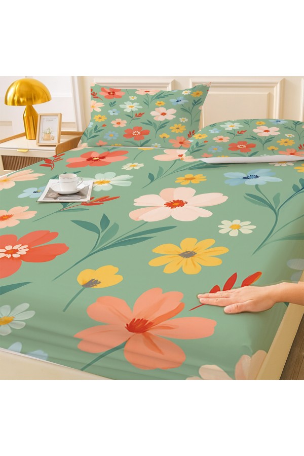 Minik Çiçekler Desenli Lastikli Çift Kişilik Çarşaf Takımı Yastık Kılıflı 160x200cm