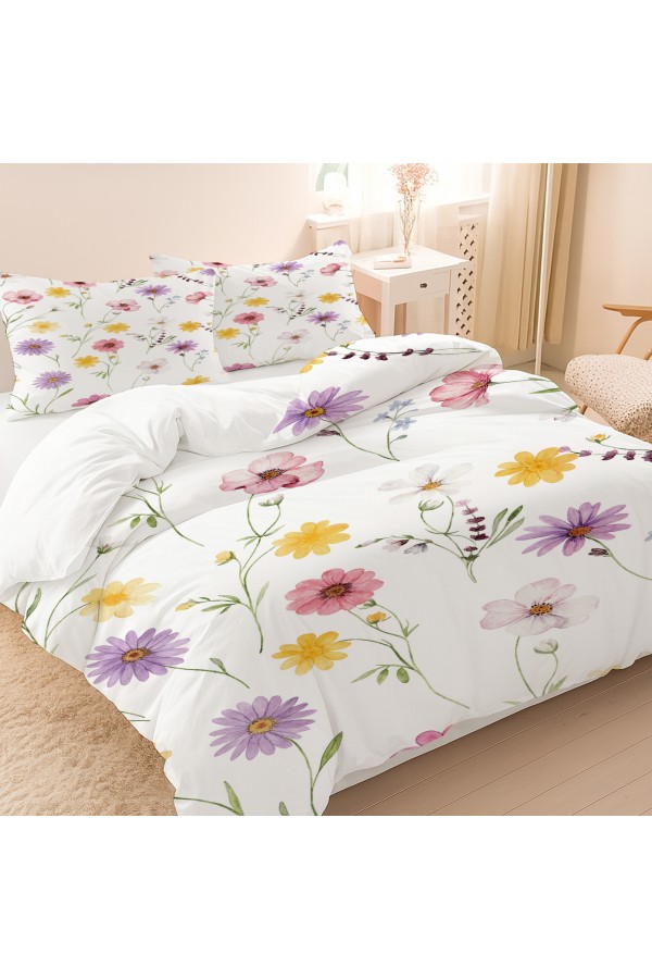 Renkli Bahar Çiçekleri Desenli Pamuk Saten Çift Kişilik Nevresim Takımı 200x220cm Renkli Bahar Çiçekleri Desenli Pamuk Saten Çift Kişilik Nevresim Takımı 200x220cm