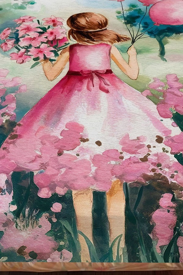Pembe Balonlu Prenses Kız Desenli Çocuk Tek Kişilik Dekoratif Yatak Örtüsü Yastık Kılıflı Pembe Balonlu Prenses Kız Desenli Çocuk Tek Kişilik Dekoratif Yatak Örtüsü Yastık Kılıflı