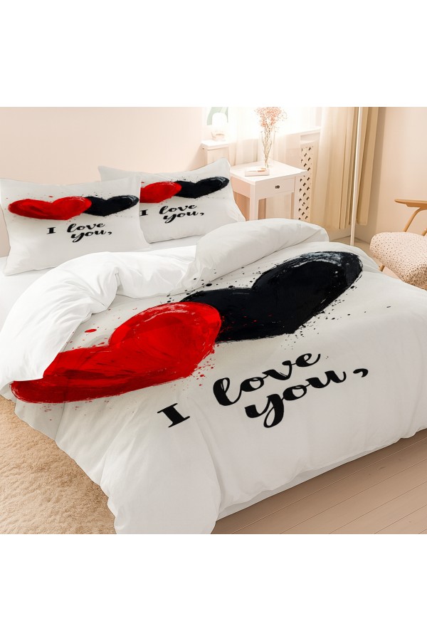 Love You Kalpler Desenli Pamuk Saten Çift Kişilik Nevresim Takımı 200x220cm Love You Kalpler Desenli Pamuk Saten Çift Kişilik Nevresim Takımı 200x220cm