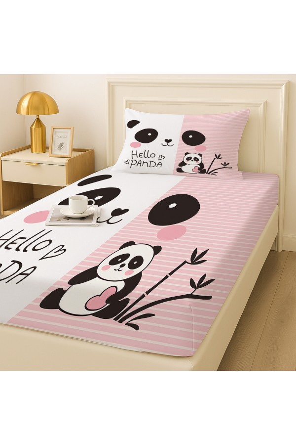 Sevimli Panda Desenli Lastikli Tek Kişilik Çarşaf Takımı Yastık Kılıflı 100x200cm Sevimli Panda Desenli Lastikli Tek Kişilik Çarşaf Takımı Yastık Kılıflı 100x200cm