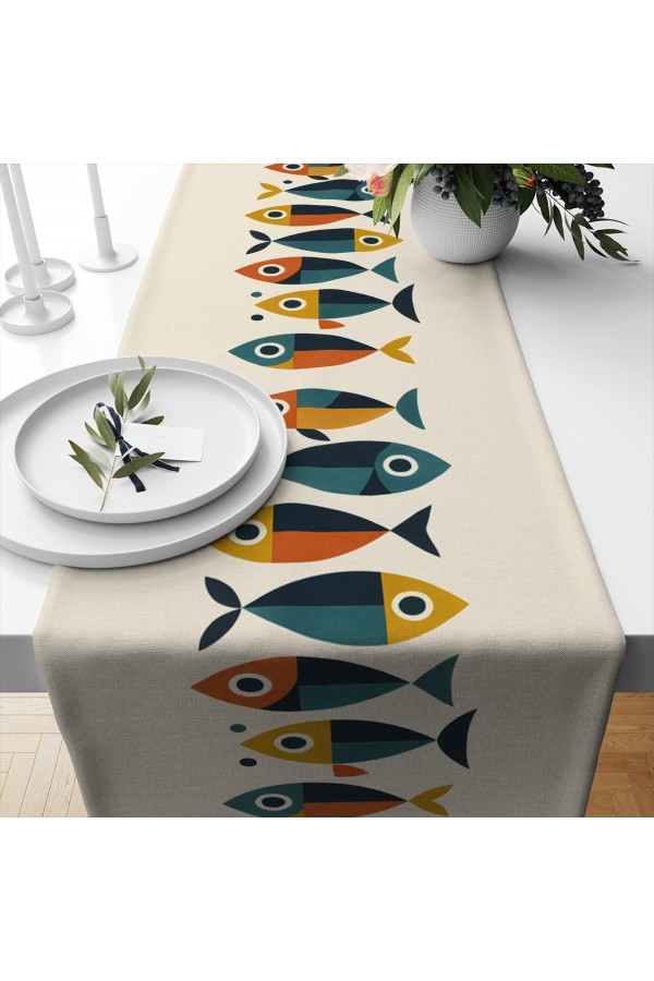 Renkli Balıklar Desenli Dijital Baskı Yıkanabilir Dekoratif Runner 40x140cm Renkli Balıklar Desenli Dijital Baskı Yıkanabilir Dekoratif Runner 40x140cm