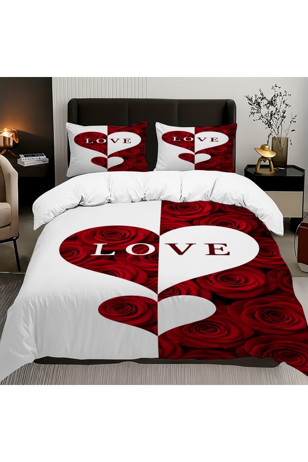Kırmızı Beyaz Kalp Aşk Çiçekli Desenli Pamuk Saten Çift Kişilik Nevresim Takımı 200x220cm Kırmızı Beyaz Kalp Aşk Çiçekli Desenli Pamuk Saten Çift Kişilik Nevresim Takımı 200x220cm