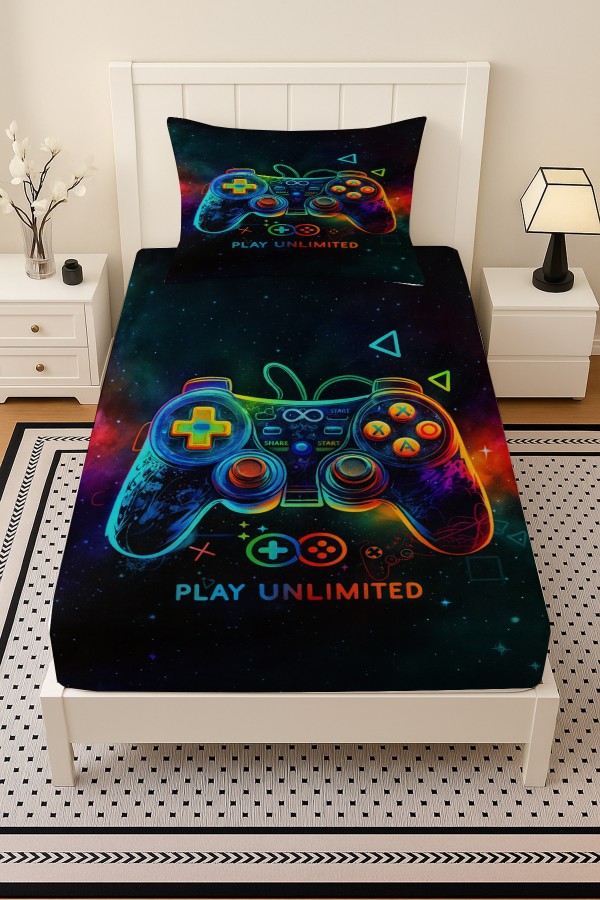 Oyun Konsol Joystick Gamer Desenli Lastikli Tek Kişilik Çarşaf Takımı Yastık Kılıflı 100x200cm Oyun Konsol Joystick Gamer Desenli Lastikli Tek Kişilik Çarşaf Takımı Yastık Kılıflı 100x200cm