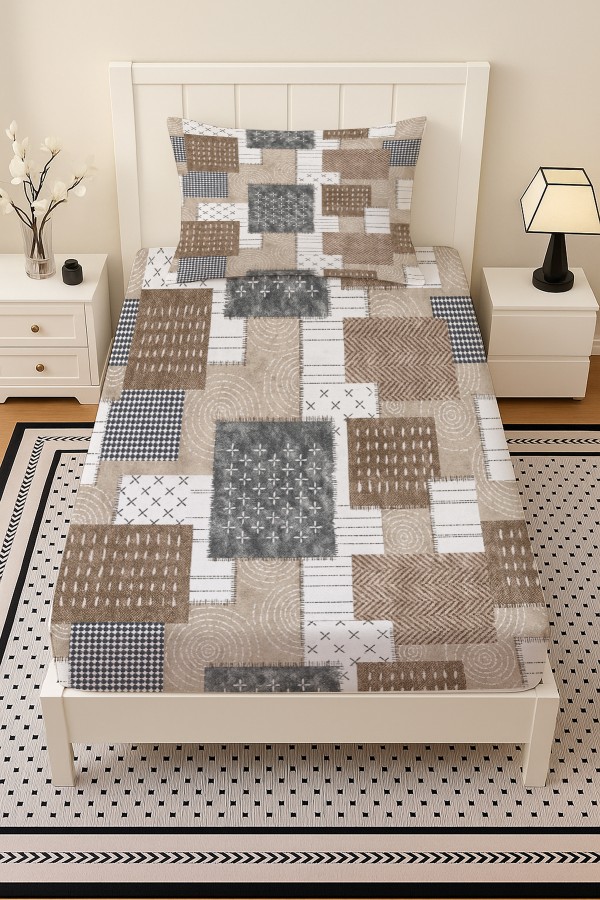 Kahverengi Geometrik Retro Desenli Lastikli Tek Kişilik Çarşaf Takımı Yastık Kılıflı 100x200cm Kahverengi Geometrik Retro Desenli Lastikli Tek Kişilik Çarşaf Takımı Yastık Kılıflı 100x200cm
