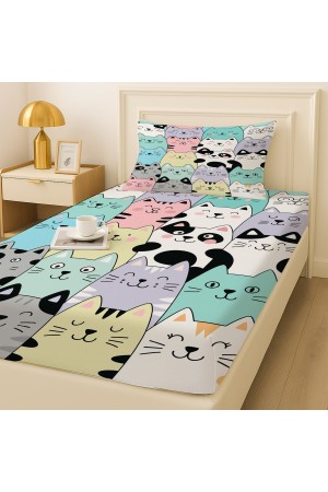 Renkli Kediler Desenli Lastikli Tek Kişilik Çarşaf Takımı Yastık Kılıflı 100x200cm Renkli Kediler Desenli Lastikli Tek Kişilik Çarşaf Takımı Yastık Kılıflı 100x200cm