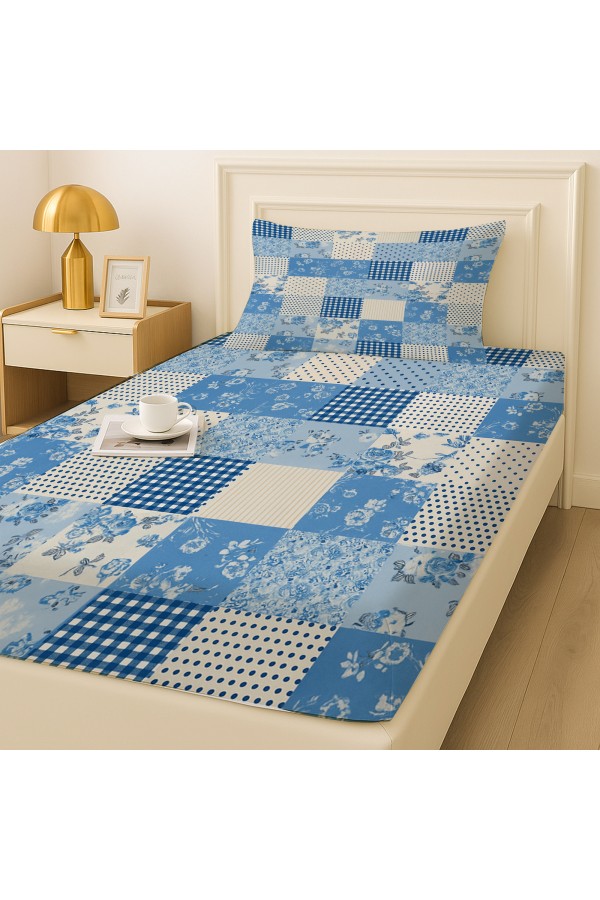 Mavi Beyaz Desenli Lastikli Tek Kişilik Çarşaf Takımı Yastık Kılıflı 100x200cm Mavi Beyaz Desenli Lastikli Tek Kişilik Çarşaf Takımı Yastık Kılıflı 100x200cm