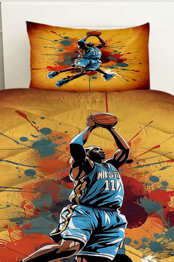Basketbol Oyuncu Desenli Erkek Çocuk Tek Kişilik Kapitoneli Yorgan Yastık Kılıflı Basketbol Oyuncu Desenli Erkek Çocuk Tek Kişilik Kapitoneli Yorgan Yastık Kılıflı