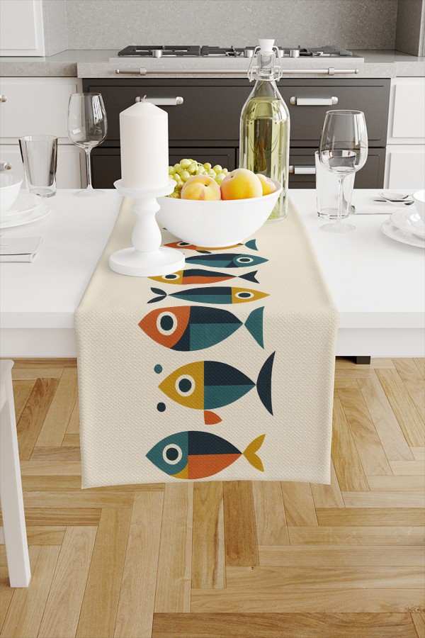 Renkli Balıklar Desenli Dijital Baskı Yıkanabilir Dekoratif Runner 40x140cm Renkli Balıklar Desenli Dijital Baskı Yıkanabilir Dekoratif Runner 40x140cm