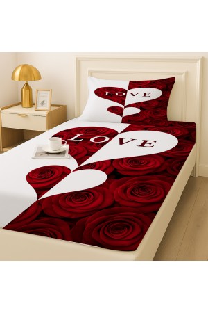 Kırmızı Beyaz Kalp Aşk Çiçekli Desenli Lastikli Tek Kişilik Çarşaf Takımı Yastık Kılıflı 100x200cm Kırmızı Beyaz Kalp Aşk Çiçekli Desenli Lastikli Tek Kişilik Çarşaf Takımı Yastık Kılıflı 100x200cm