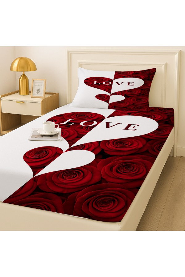 Kırmızı Beyaz Kalp Aşk Çiçekli Desenli Lastikli Tek Kişilik Çarşaf Takımı Yastık Kılıflı 100x200cm Kırmızı Beyaz Kalp Aşk Çiçekli Desenli Lastikli Tek Kişilik Çarşaf Takımı Yastık Kılıflı 100x200cm