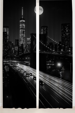 New York Gece Manzaralı Şehir Silüeti Desenli Çift Kanatlı Fon Perde Süet Oturma Odası Salon Mutfak New York Gece Manzaralı Şehir Silüeti Desenli Çift Kanatlı Fon Perde Süet Oturma Odası Salon Mutfak