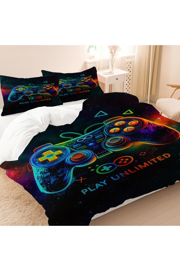 Oyun Konsol Joystick Gamer Desenli Pamuk Saten Çift Kişilik Nevresim Takımı 200x220cm