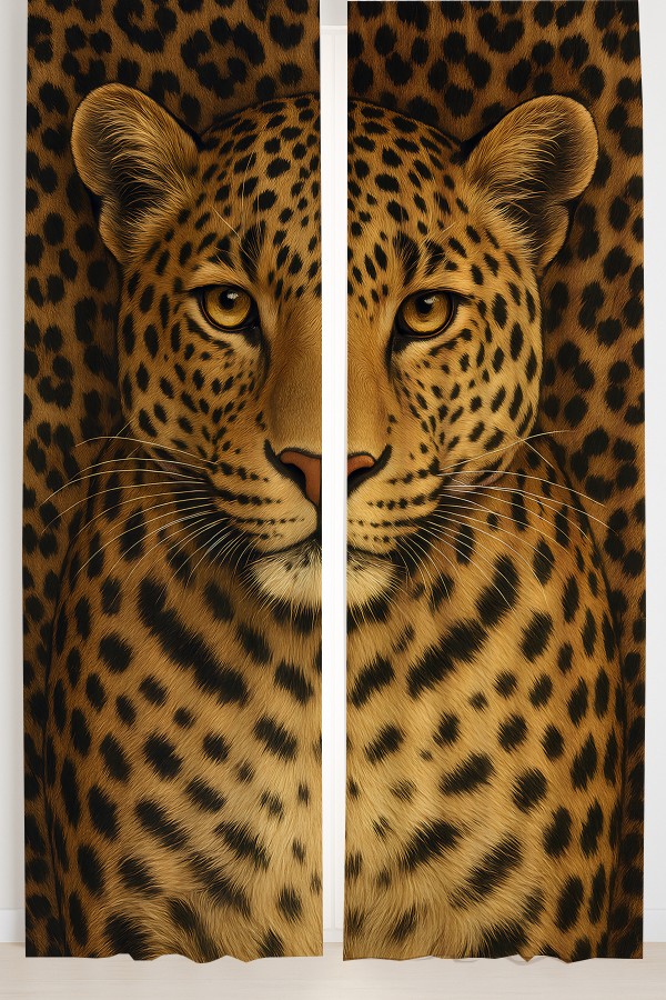 Leopar Desenli Çift Kanatlı Fon Perde Süet Oturma Odası Salon Mutfak 140x260cm