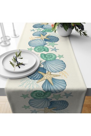 Mavi Deniz Kabukları Desenli Dijital Baskı Yıkanabilir Dekoratif Runner 40x140cm Mavi Deniz Kabukları Desenli Dijital Baskı Yıkanabilir Dekoratif Runner 40x140cm