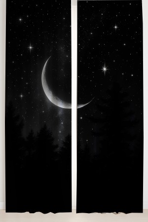 Gece Manzaralı Ay ve Yıldız Desenli Çift Kanatlı Fon Perde Süet Oturma Odası Salon Mutfak 140x260cm Gece Manzaralı Ay ve Yıldız Desenli Çift Kanatlı Fon Perde Süet Oturma Odası Salon Mutfak 140x260cm