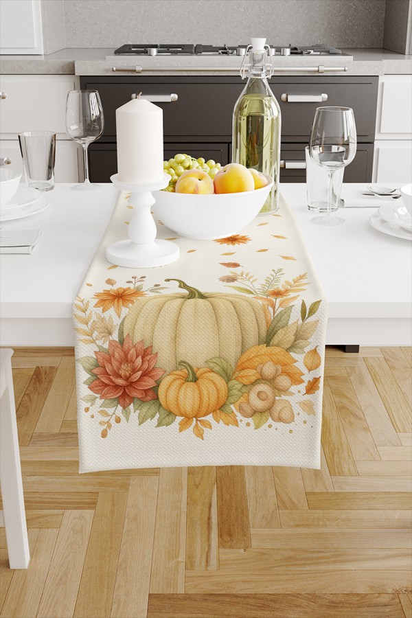 Balkabağı Sonbahar Desenli Dijital Baskı Yıkanabilir Dekoratif Runner 40x140cm Balkabağı Sonbahar Desenli Dijital Baskı Yıkanabilir Dekoratif Runner 40x140cm