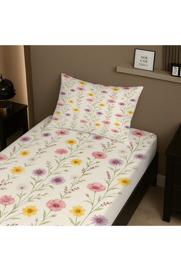 Renkli Çiçekler Desenli Lastikli Tek Kişilik Çarşaf Takımı Yastık Kılıflı 100x200cm Renkli Çiçekler Desenli Lastikli Tek Kişilik Çarşaf Takımı Yastık Kılıflı 100x200cm