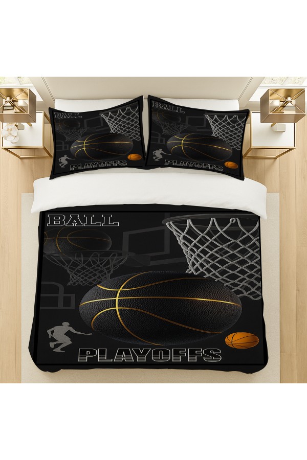 Basketbol Desenli Pamuk Saten Çift Kişilik Nevresim Takımı 200x220cm