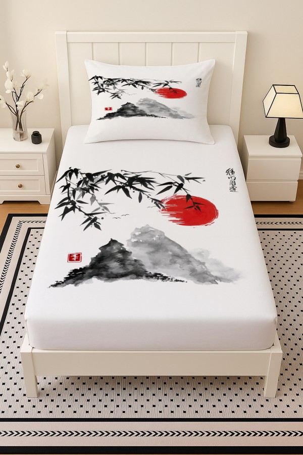 Japon Dağları Manzara Desenli Lastikli Tek Kişilik Çarşaf Takımı Yastık Kılıflı 100x200cm Japon Dağları Manzara Desenli Lastikli Tek Kişilik Çarşaf Takımı Yastık Kılıflı 100x200cm