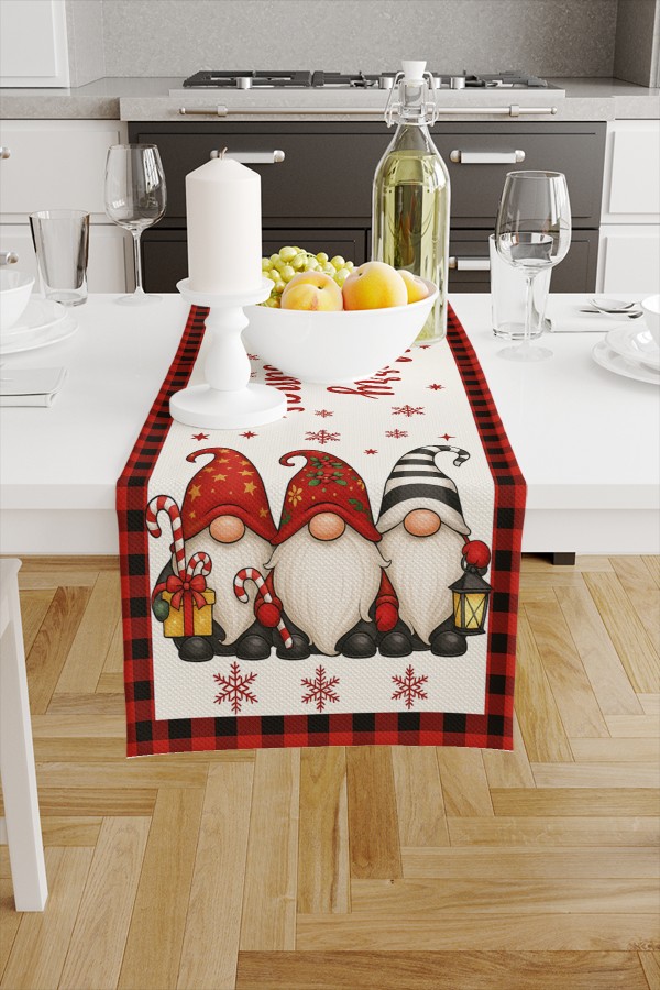 Yılbaşı Cüceler Noel Desenli Dijital Baskı Yıkanabilir Dekoratif Runner 40x140cm Yılbaşı Cüceler Noel Desenli Dijital Baskı Yıkanabilir Dekoratif Runner 40x140cm