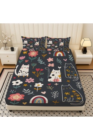 Mistik Kedili Desenli Lastikli Çift Kişilik Çarşaf Takımı Yastık Kılıflı 160x200cm Mistik Kedili Desenli Lastikli Çift Kişilik Çarşaf Takımı Yastık Kılıflı 160x200cm