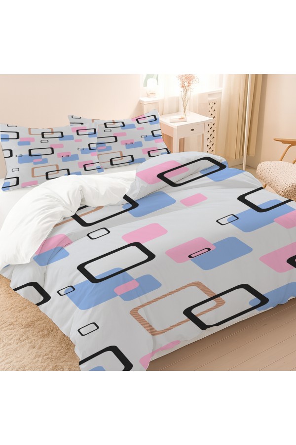 Mavi Pembe Geometrik Desenli Pamuk Saten Çift Kişilik Nevresim Takımı 200x220cm Mavi Pembe Geometrik Desenli Pamuk Saten Çift Kişilik Nevresim Takımı 200x220cm