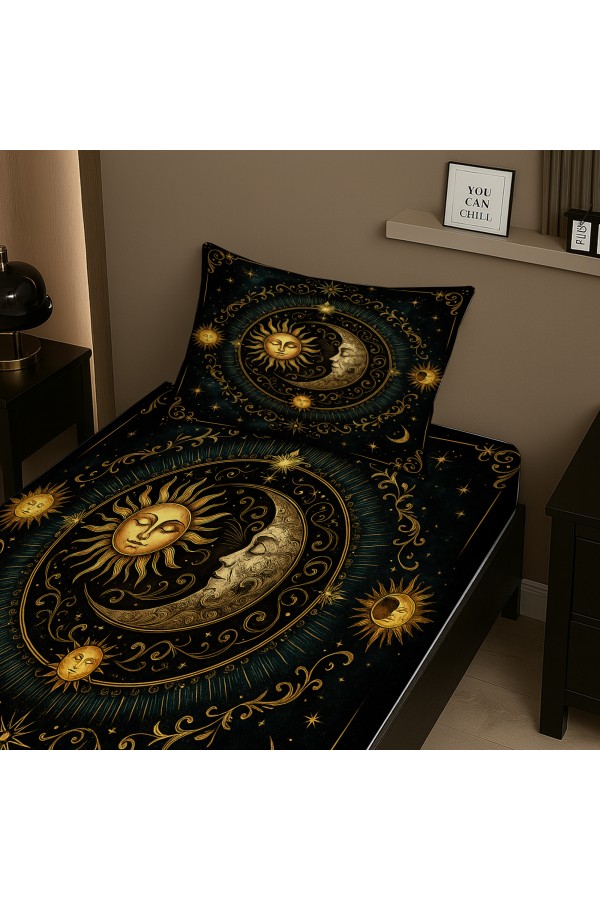Ay Güneş Astronoloji Desenli Lastikli Tek Kişilik Çarşaf Takımı Yastık Kılıflı 100x200cm Ay Güneş Astronoloji Desenli Lastikli Tek Kişilik Çarşaf Takımı Yastık Kılıflı 100x200cm