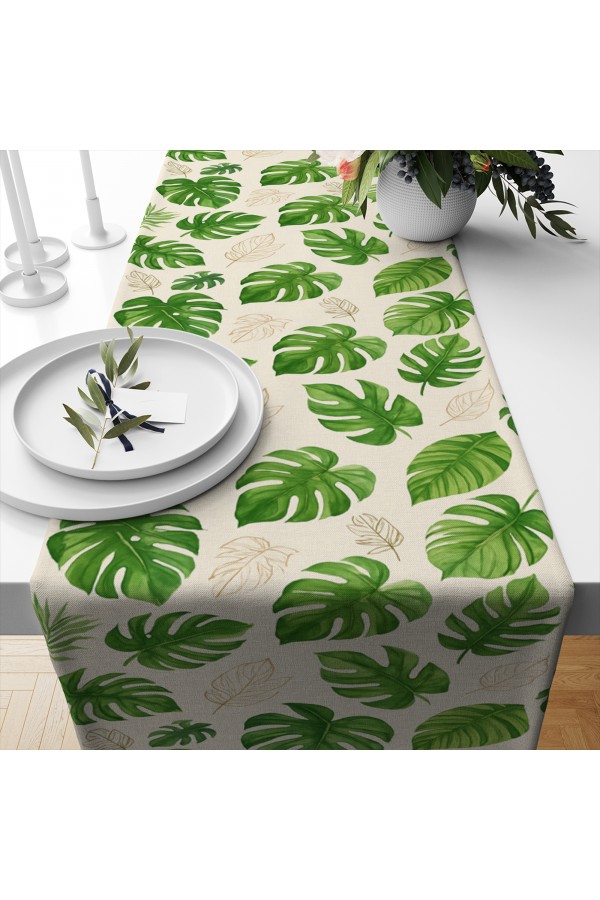 Tropikal Yapraklı Desenli Dijital Baskı Yıkanabilir Dekoratif Runner 40x140cm Tropikal Yapraklı Desenli Dijital Baskı Yıkanabilir Dekoratif Runner 40x140cm