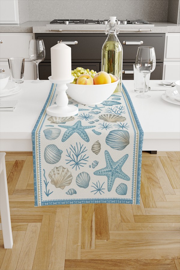 Deniz Kabuklu Desenli Dijital Baskı Yıkanabilir Dekoratif Runner 40x140cm Deniz Kabuklu Desenli Dijital Baskı Yıkanabilir Dekoratif Runner 40x140cm