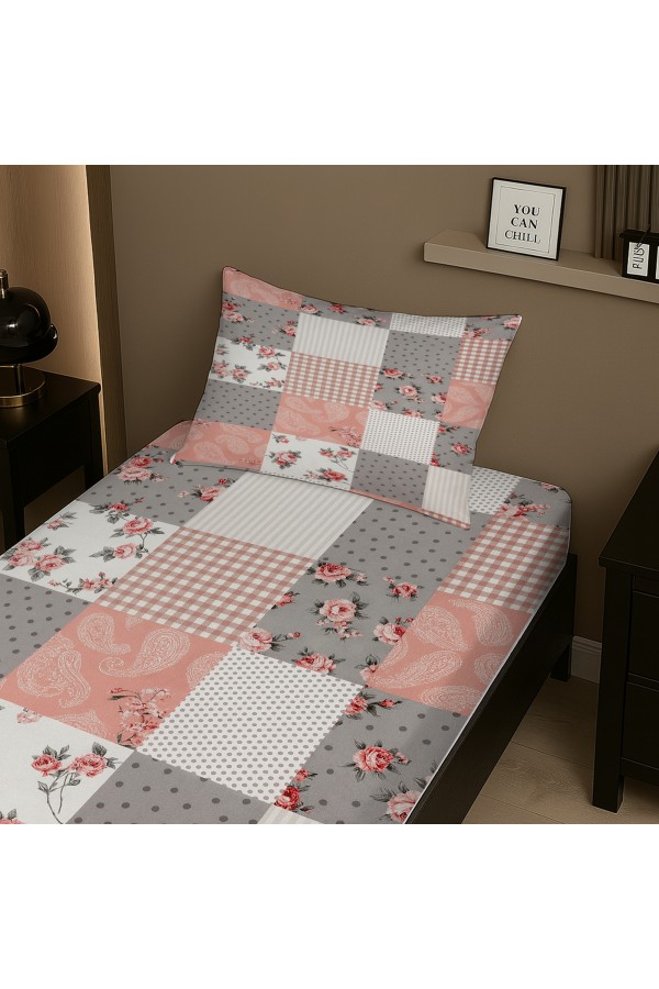 Gri Pembe Retro Çiçek Desenli Lastikli Tek Kişilik Çarşaf Takımı Yastık Kılıflı 100x200cm Gri Pembe Retro Çiçek Desenli Lastikli Tek Kişilik Çarşaf Takımı Yastık Kılıflı 100x200cm