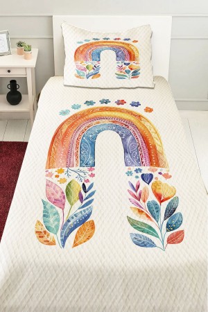 Boho Gökkuşağı Sulu boya Desenli Kız Çocuk Tek Kişilik Pike Takımı Kapitoneli Yatak Örtüsü Boho Gökkuşağı Sulu boya Desenli Kız Çocuk Tek Kişilik Pike Takımı Kapitoneli Yatak Örtüsü