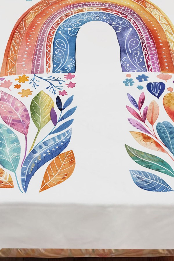 Boho Gökkuşağı Sulu boya Desenli Kız Çocuk Tek Kişilik Dekoratif Yatak Örtüsü Yastık Kılıflı Boho Gökkuşağı Sulu boya Desenli Kız Çocuk Tek Kişilik Dekoratif Yatak Örtüsü Yastık Kılıflı
