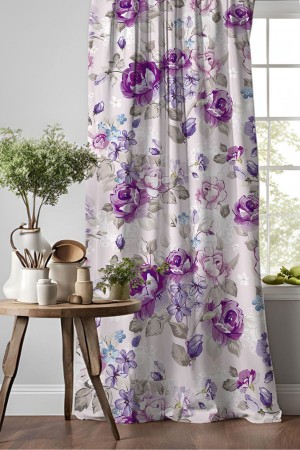 Mor Güller Çiçekler Desenli Djital Baskılı Yemek Odası Mutfak Fon Perde 140x260cm Mor Güller Çiçekler Desenli Djital Baskılı Yemek Odası Mutfak Fon Perde 140x260cm